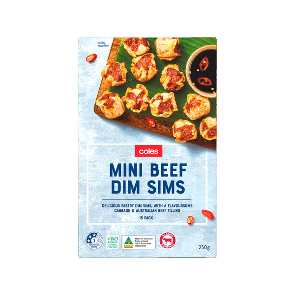 Calories in Coles Frozen Mini Beef Dim Sims 15 Pack