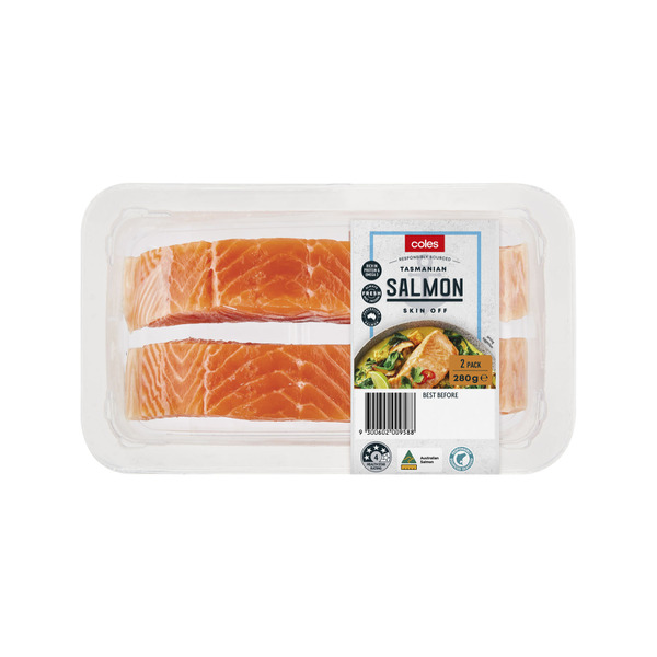 Calories in Coles Tasmanian Salmon Boneless & Skin On 2 Pieces calcount