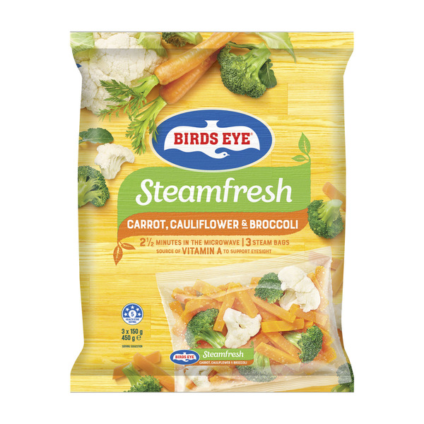 Calories in Birds Eye Frozen Steam Fresh Carrot Cauliflower & Broccoli Mix 3 pack