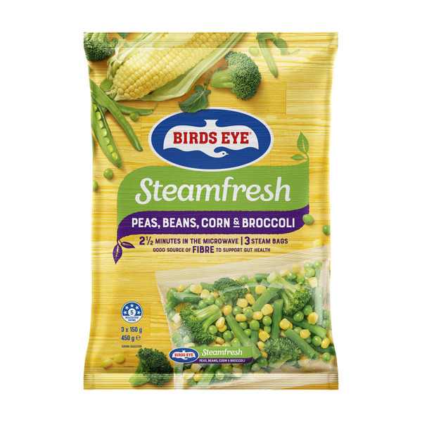 Calories in Birds Eye Frozen Steam Fresh Peas Beans Corn & Broccoli Mix 3 pack