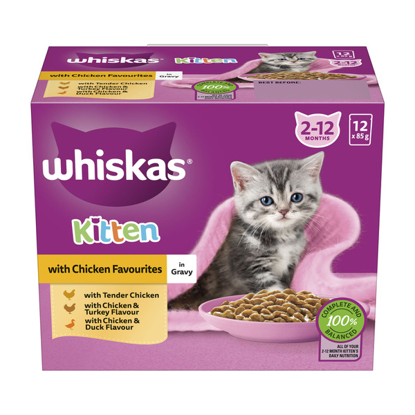 Whiskas Kitten Wet Cat Food With Chicken Favourites In Gravy Pouches 12x85g | 12 pack