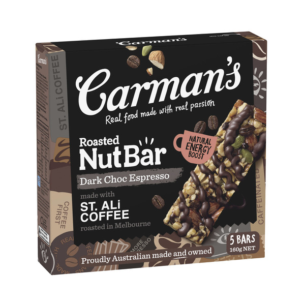 Calories in Carman's Dark Choc Espresso Nut Bar 5 pack