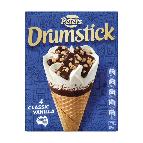 Peters Drumstick Vanilla Ice Cream 4 pack | 475mL
