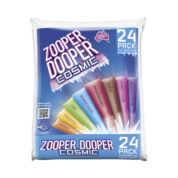 Calories in Zooper Dooper 8 Cosmic Flavours Water Ice 70mL Tubes