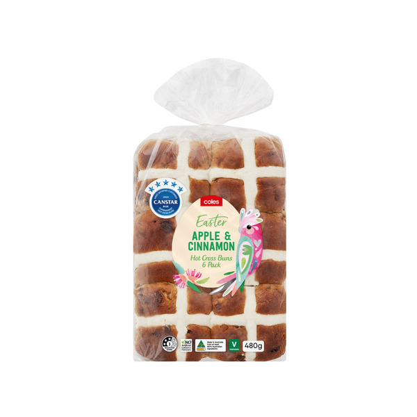 Coles Hot Cross Buns Apple And Cinnamon | 6 pack