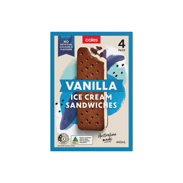 Coles Vanilla Ice Cream Sandwich 4 Pack | 440mL