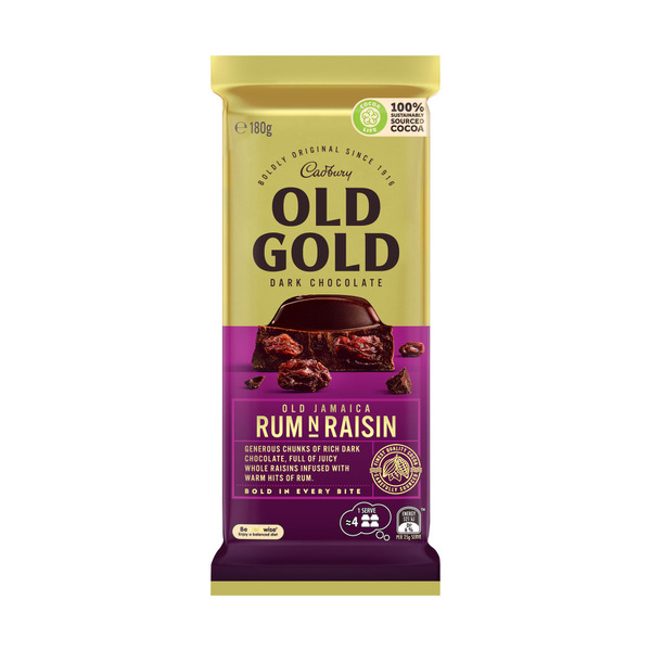 Cadbury Old Gold Jamaica Rum N Raisin Dark Chocolate Block 180g