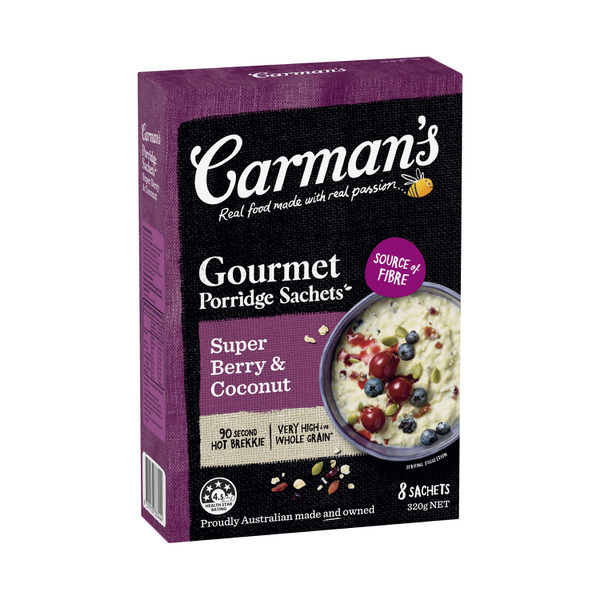 Carman's Porridge Sachets Super Berry & Coconut 8 Pack