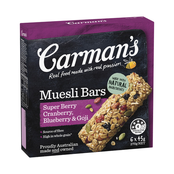 Calories in Carman's Cranberry, Blueberry & Goji Super Berry Muesli Bars 6 pack