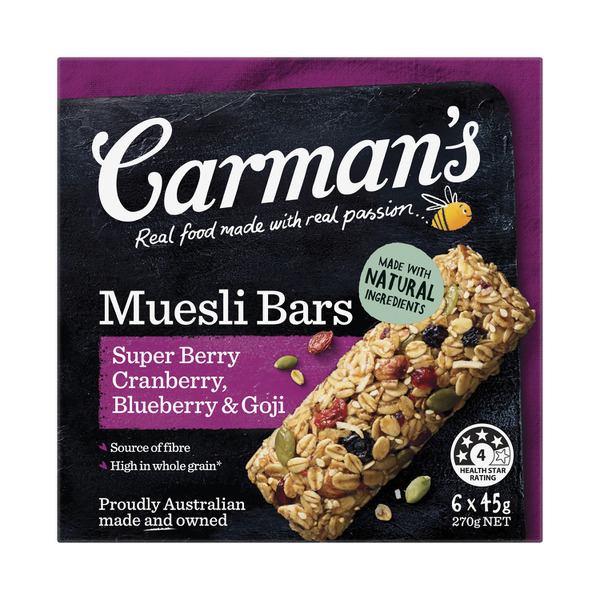 Carman's Cranberry, Blueberry & Goji Super Berry Muesli Bars 6 pack