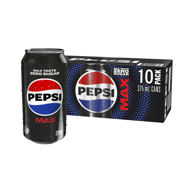 Pepsi Max No Sugar Cola Soft Drink Cans Multipack 375mL x 10 Pack