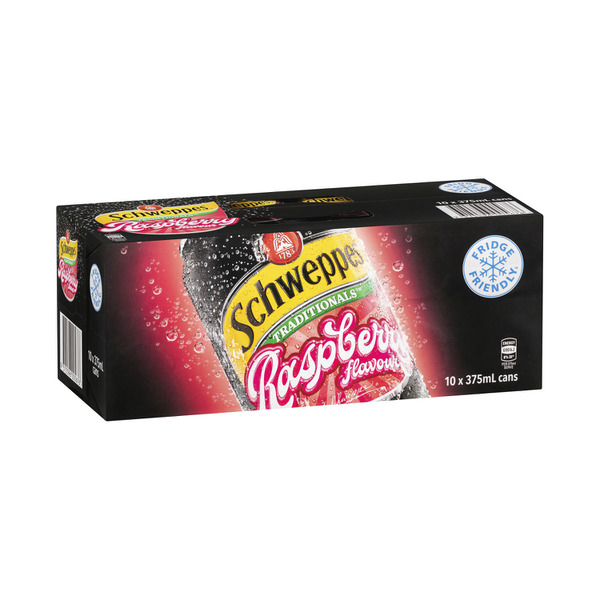 Calories in Schweppes Traditional Raspberry Soft Drink 10x375mL