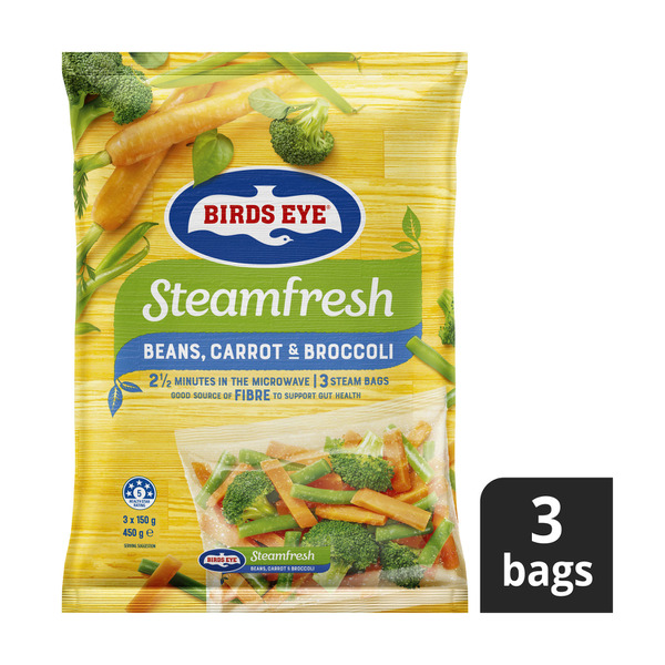 Calories in Birds Eye Frozen Steam Fresh Beans Carrot & Broccoli Mix 3 pack