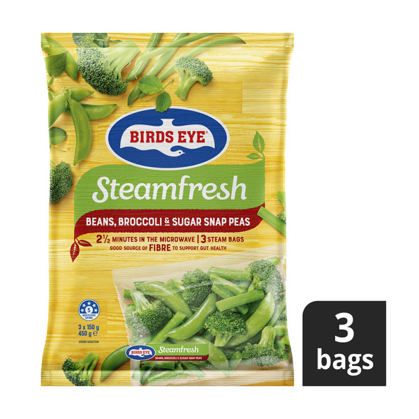 Calories in Birds Eye Frozen Steam Fresh Bean Broccoli & Sugar Snap Peas 3 pack
