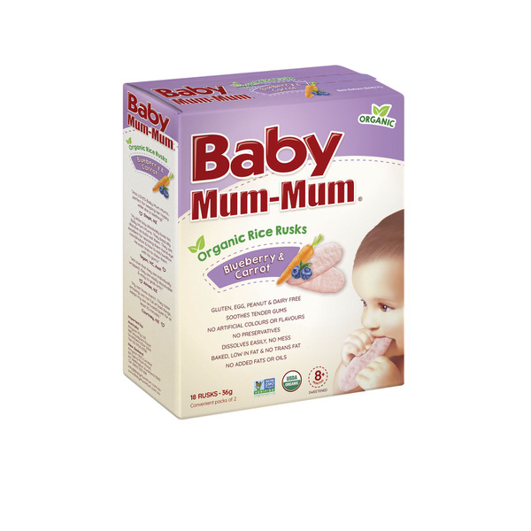 Baby Mum-Mum Organic Rice Rusks Blueberry & Carrot 12+ Months | 36g