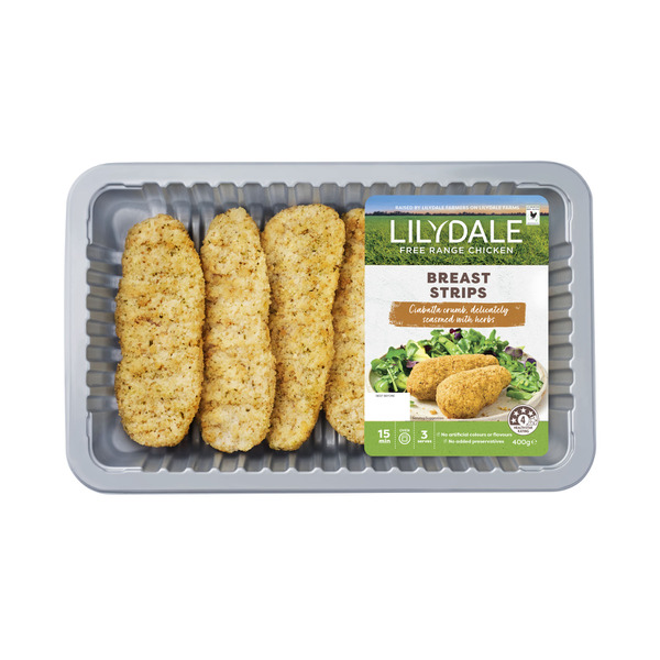 Calories in Lilydale Free Range Chicken Ciabatta & Herb Breast Strips