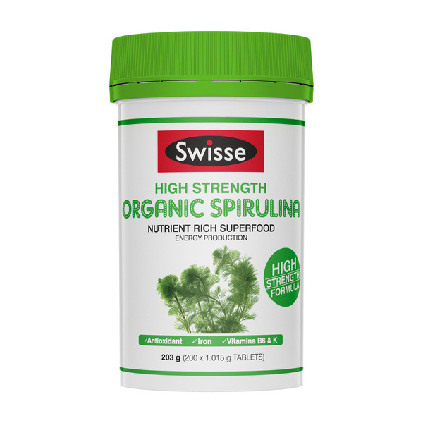 Swisse High Strength Organic Spirulina A Natural Source of Vitamins & Minerals to Support Normal Energy Production 200 Tablets