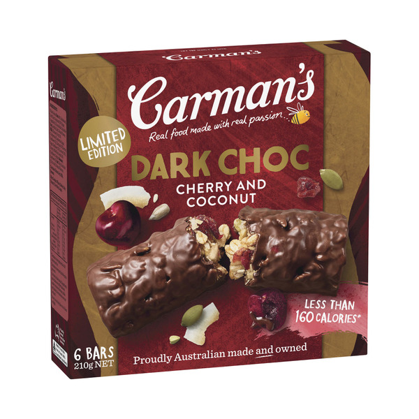 Carman's Dark Choc Cherry & Coconut Bars 6 pack