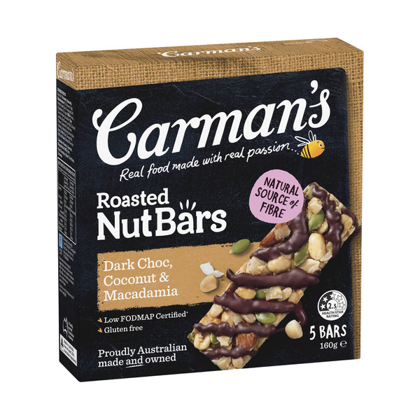 Carman's Dark Choc Macadamia & Coconut Nut Bar 5 pack