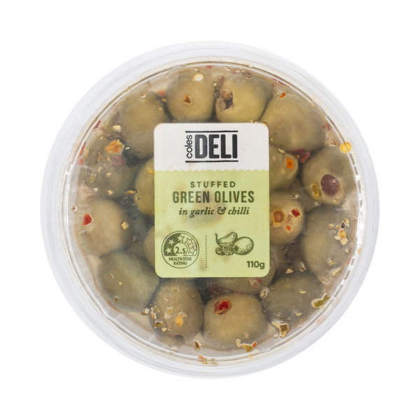 Coles Deli Green Olives with Chilli Garlic