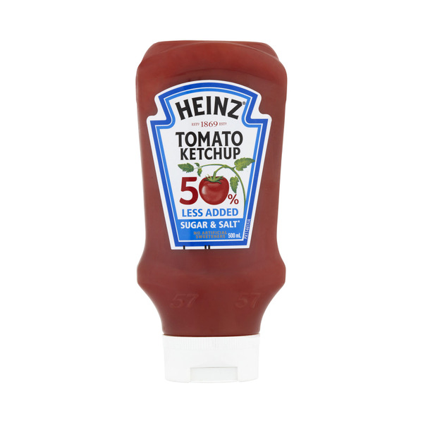 Heinz Ketchup Tomato Sauce 50% Less Added Sugar & Salt 500mL