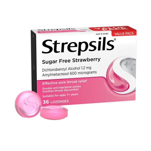 Buy Strepsils Sugar Free Strawberry Lozenges 36 pack | Coles