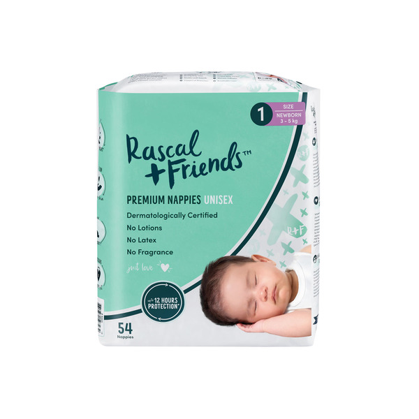 Buy Rascal + Friends Nappies Size 1 Newborn 54 pack
