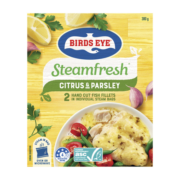 Calories in Birds Eye Frozen Steam Fresh Fish Fillets With Parsley & Citrus Sauce 2 Pack