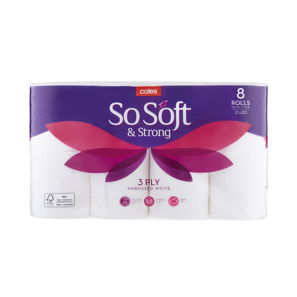 Coles So Soft & Strong 3 Ply Toilet Tissue | 8 pack