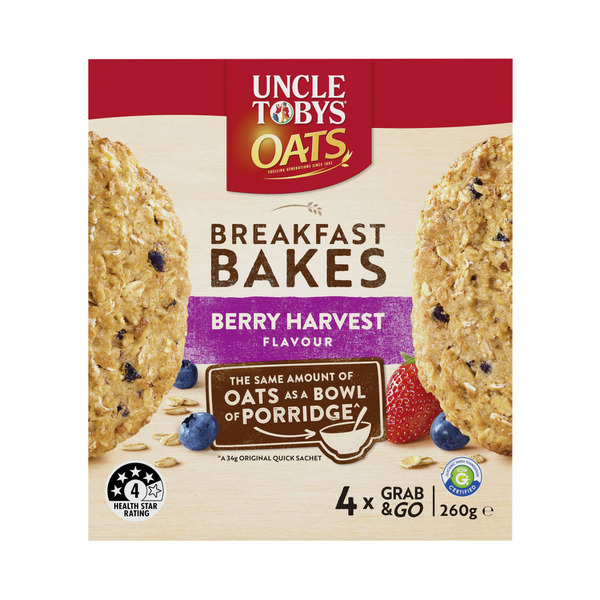 Calories in Uncle Tobys Breakfast Bakes Berry Harvest Oats 4 pack