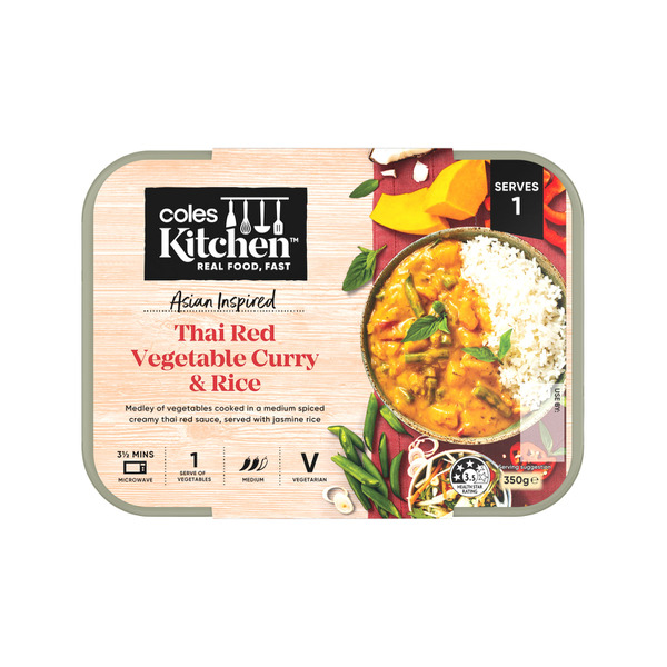 Calories in Coles Kitchen Thai Red Vegetable Curry & Rice