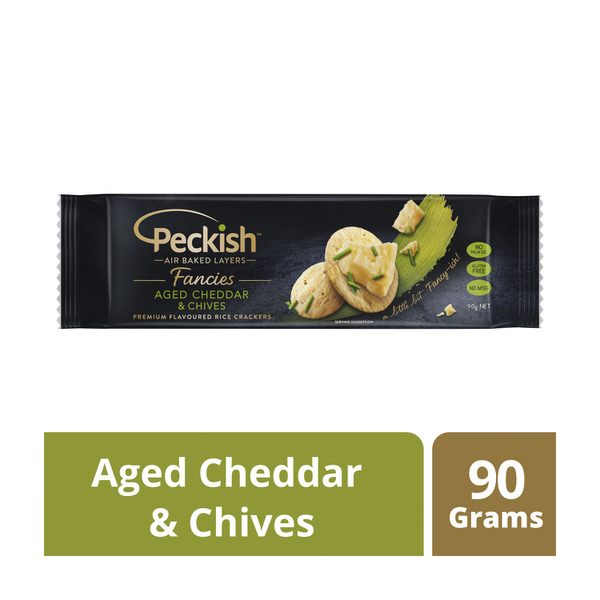 Calories in Peckish Gluten Free Fancies Aged Cheddar & Chives Flavoured Rice Crackers