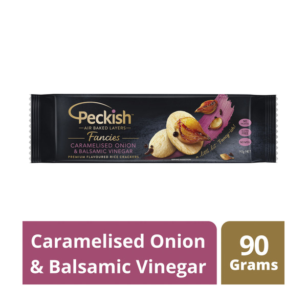 Calories in Peckish Gluten Free Fancies Caramelised Onion & Balsamic Vinegar Rice Crackers