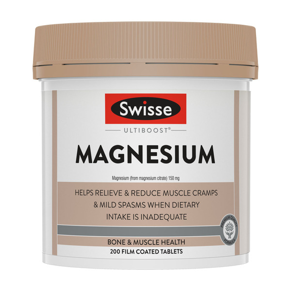 Swisse Ultiboost Magnesium Healthy Muscle Function & Helps Relieve Mild Muscle Spasms When Dietary Intake is Inadequate 200 Tablets