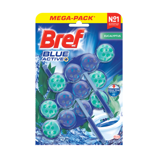 Bref Blue Active Rim block Toilet Cleaner Eucalyptus Triple Pack 3x50g