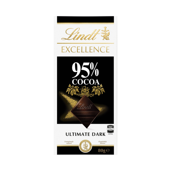 Calories in Lindt Excellence 95% Cocoa Ultimate Dark Chocolate Block