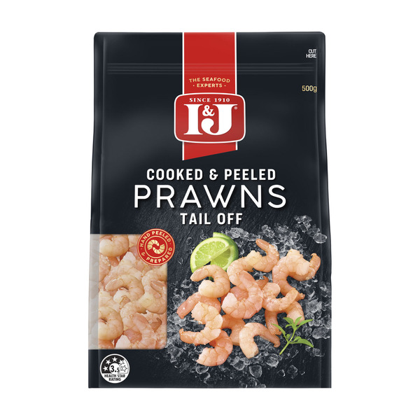 Calories in I&J The Finest Frozen Prawns Cooked & Peeled Tail Off