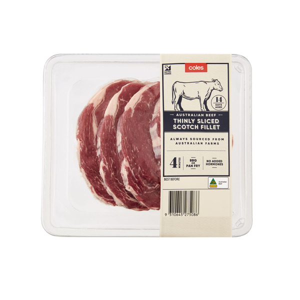 Coles No Added Hormone Beef Scotch Fillet Thin Sliced | 400g