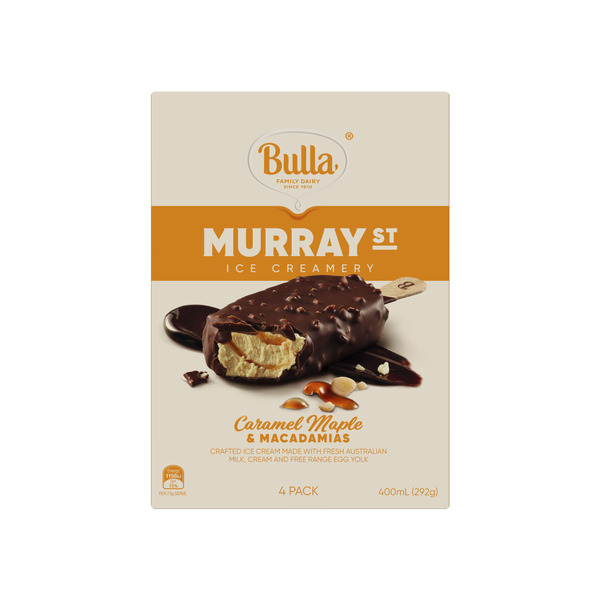 Bulla Murray St Caramel Maple Macadamia Ice Cream Sticks 4 pack