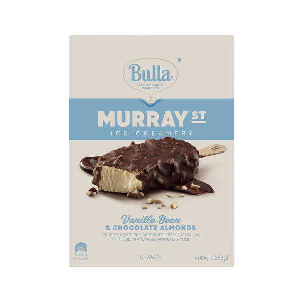 Bulla Murray St Vanilla Bean & Chocolate Almonds Ice cream Sticks 4 Pack