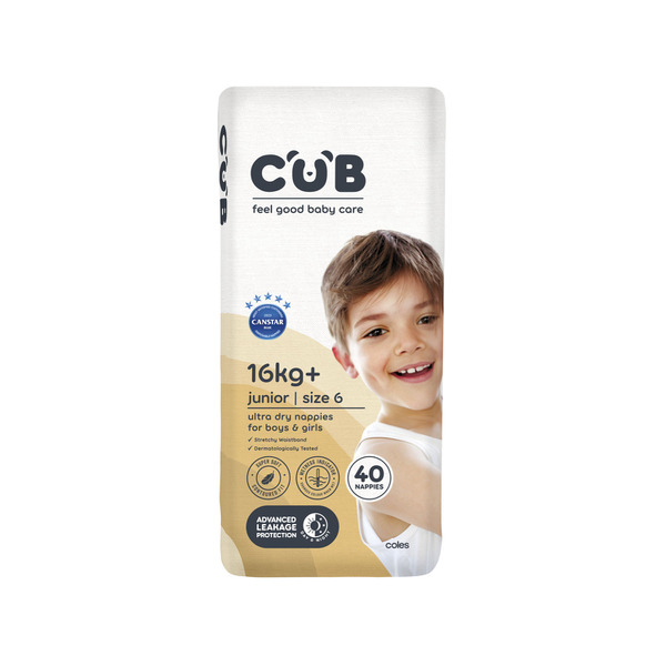 CUB Unisex Junior Nappies Size 6 | 40 pack