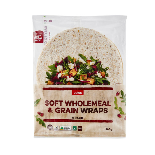 Coles Wholemeal & Grain Soft Wraps 8 Pack | 360g