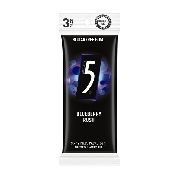 Calories in 5 Gum Blueberry Sugar Free Chewing Gum 3 Pack