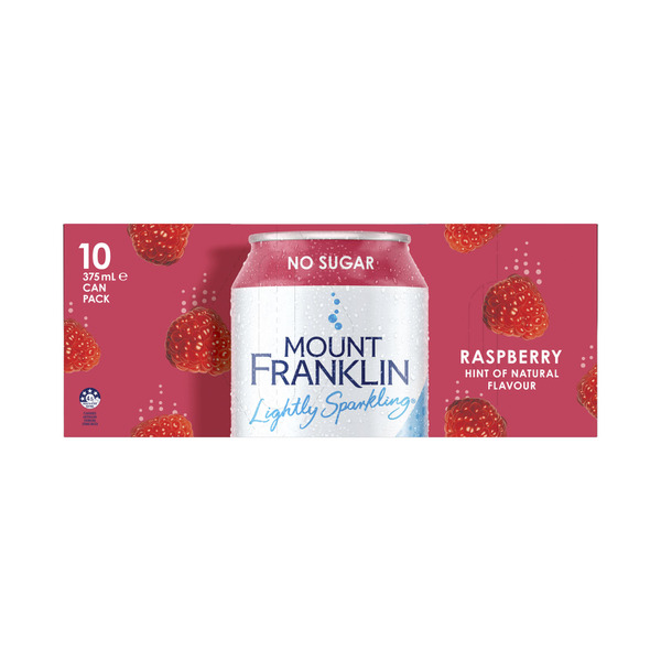 Mount Franklin Lightly Sparkling Water Raspberry Multipack Cans 10 x 375mL