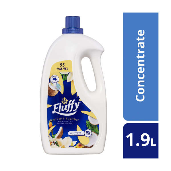 Fluffy Concentrate Liquid Fabric Softener Conditioner Divine Blends Warm Vanilla & Creamy Coconut