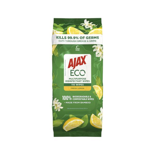 Ajax Eco Antibacterial Multipurpose Disinfectant Wipes Fresh Lemon