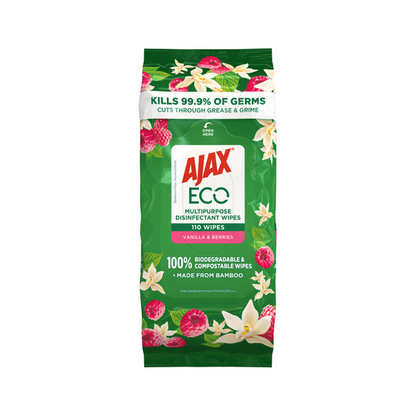 Ajax Eco Antibacterial Multipurpose Disinfectant Wipes Vanilla & Berries 110 pack