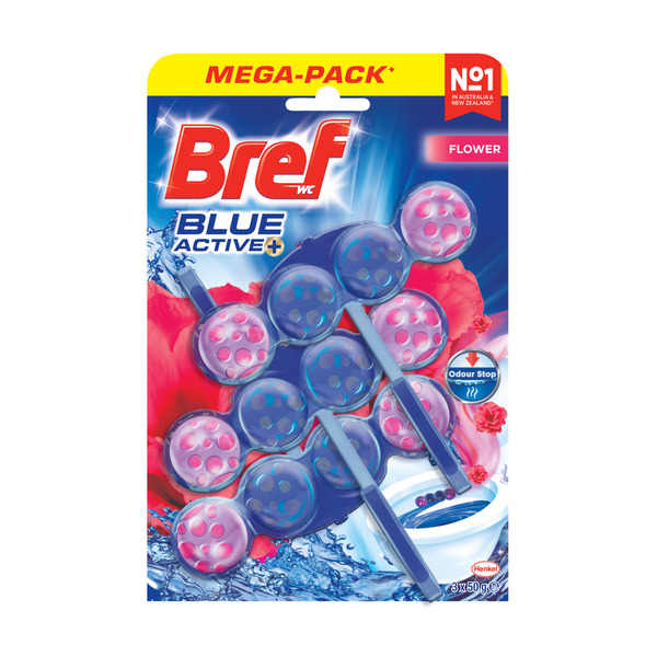 Bref Blue Active Rim block Toilet Cleaner Flower Blossom Triple Pack 3x50g