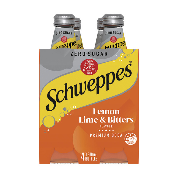 Calories in Schweppes Lemon Lime Bitters Zero Sugar Mixers 4X300Ml
