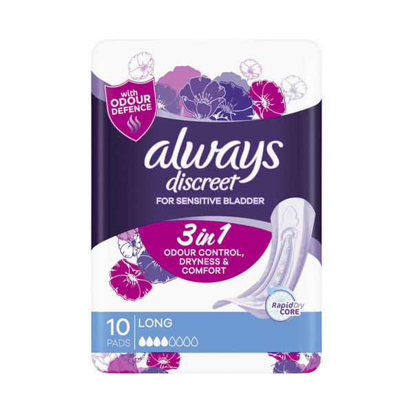 Buy Always Discreet Long Incontinence Pads 10 pack